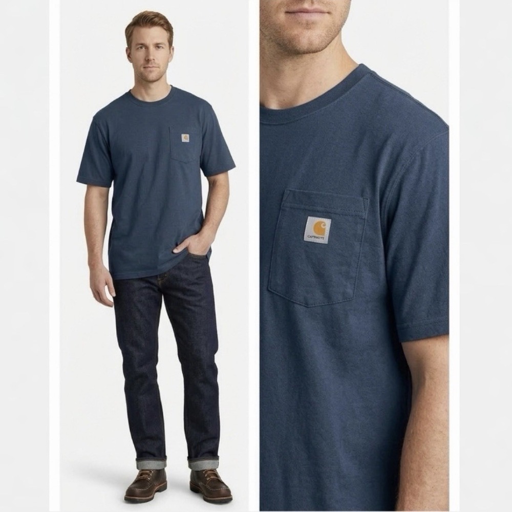 Carhartt‎ K87 Mens T-Shirt XL Loose Fit Pocket Short Sleeve Heather Bluestone